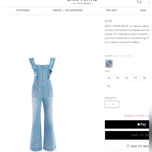 Alice + Olivia Gorgeous Wide Leg Open Back Denim Jeans Jumpsuit - Picture 3 of 16